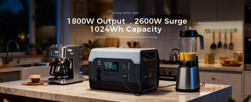 CTOLITY XP1000 1600W 1024Wh Portable Power Station Home Emergency Backup Power Supply LiFePO4 Battery 1.2H Fast Charge 110V AC 100W USB-C Output Solar Generator for Home Backup Camping Travel RVs Emergencies Durable Lights Phone Chargeable