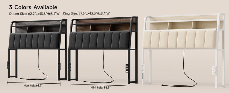 【Valentine's Day gift】ONBRILL Queen/King Size Headboard with 2-Tier Storage, Uphlstered Headboard with LED Light & USB Ports,【HeadBoardOnly】, Height Adjustable, Sturdy and Stable