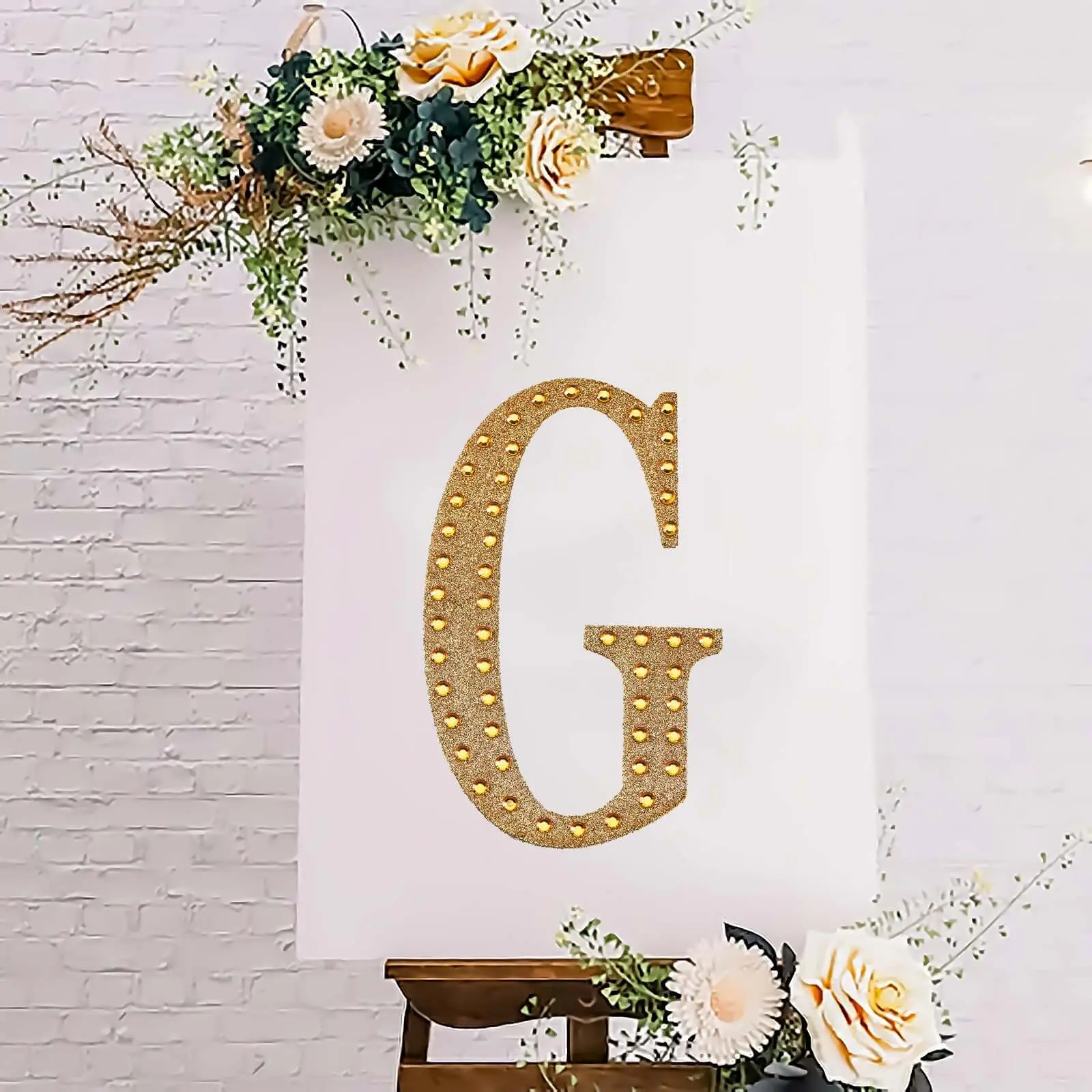 8 in Gold Glitter Rhinestone Alphabet "G" Letter Stickers - Large Adhesive Craft Embellishments for DIY Scrapbooking, Wedding & Party Decor