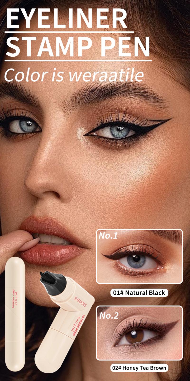 All-in-one Eyeliner Stamp Pen - Precise Application, Versatile & Easy to Use, Compact for On-the-Go Touch-ups, Natural Black & Honey Tea Brown Options