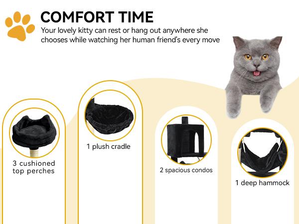 YITAHOME Tall Cat Tree Tower for Indoor Cats, 75in Multi-Level Cat Climbing Tower with Cat Condos, Top Perches, Hammock, Sisal Scratching Posts and Board, Kittens Play Activity Center