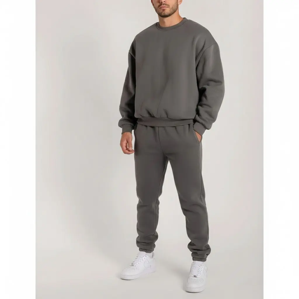 High Level Men's Sweatsuit, 2-Piece Classic Cotton Fleece Jogger Set, Crewneck Sweatshirt & Pants with Soft Fabric for All Seasons, Jogger Sets Pants, Classic Soft Design, Unisex, Round Neck, Full Length, Long Sleeve, Sweatsuit (Crewneck And Pants)
