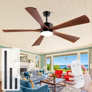 60Inch Farmhouse Wood Ceiling Fan with Light,Remote Control Modern Dimmable Indoor Lighting, 5 Blades High CFM Outdoor Ceiling Fans for Patio Porch Backyard Bedroom Living Room Kitchen Ceiling Fan Light Reversible Quiet DC Motor