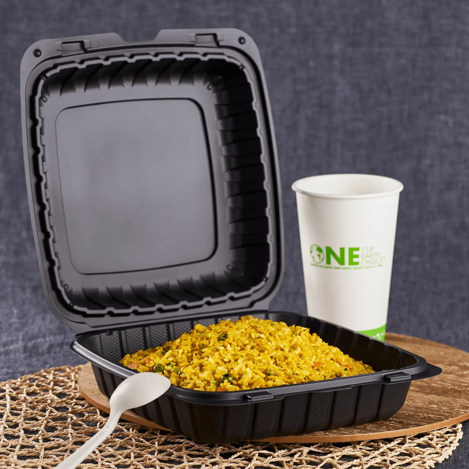 Karat Earth 9" x 9" Mineral Filled PP Hinged Container, Black - 120 pcs