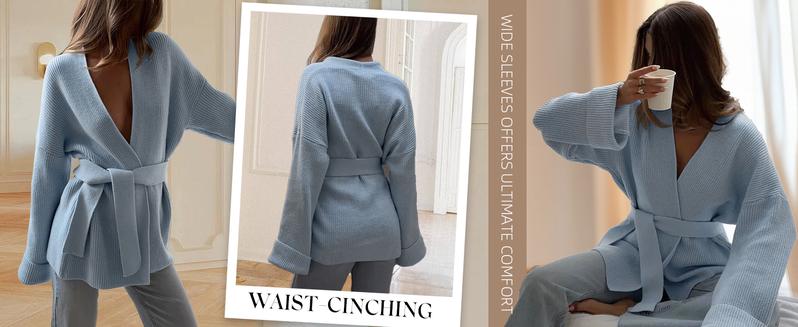 utcoco Womens Oversized Knit Cardigan Belted Wrap Sweater Long Sleeve Loose Fit Open Front Coat for Fall & Winter