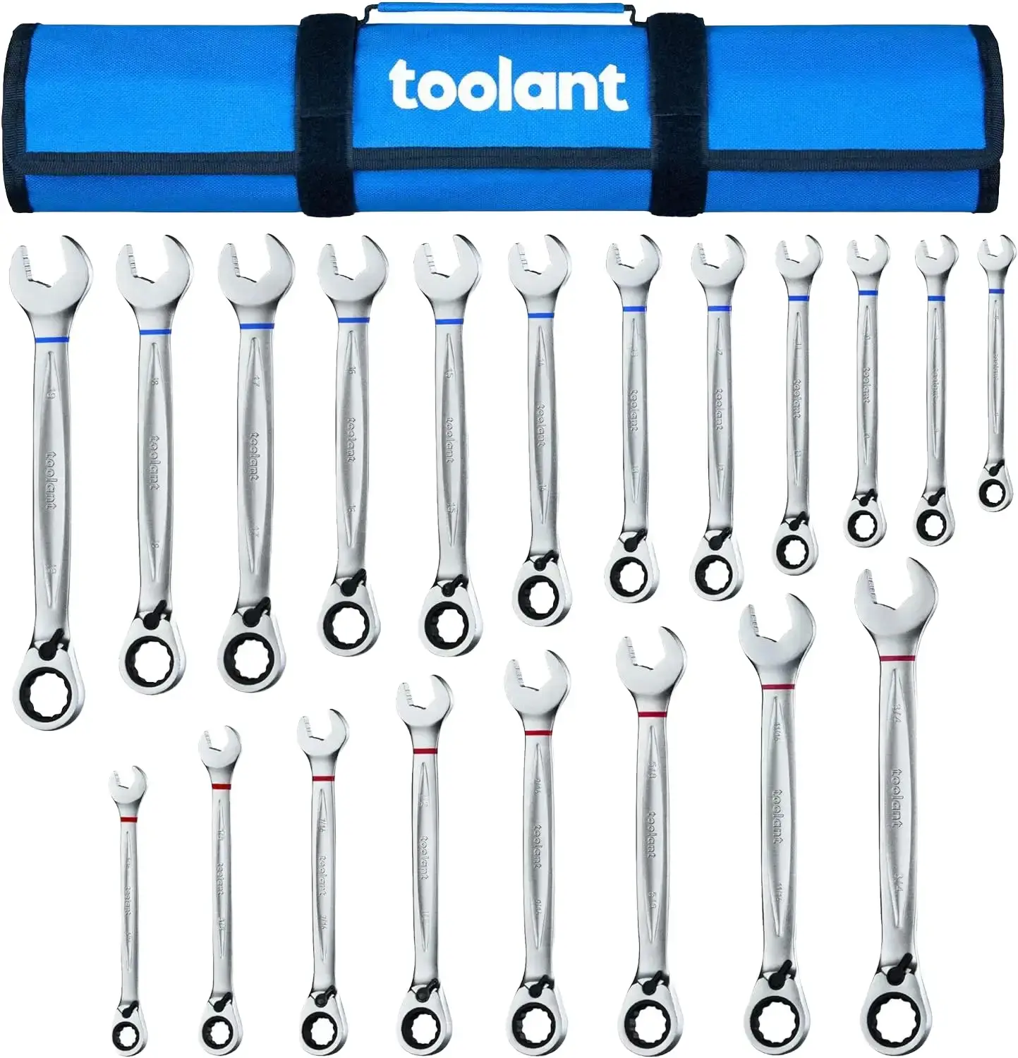 Toolant 20pcs Metric & SAE Ratcheting Wrench Set - High-Torque Heavy Duty Wrench with Satin Chrome, Durable Hand Tool for Automotive Mechanics, Car Accessories, DIY Maintenance