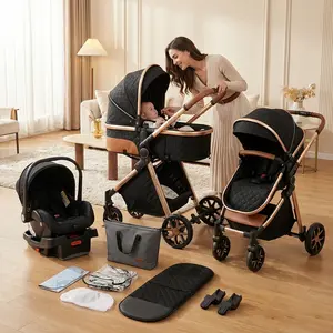 4 in 1 Newborn Baby Stroller Travel System with Car Seat and Bassinet, Lightweight Infant Stroller with Reversible Seat and Shock Absorbing Wheels, Adjustable Handle and Safe Pram Design for Newborns, Perfect for City Walks, Daily Use and Family Travel