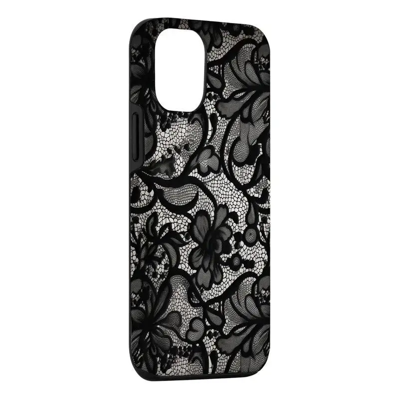 Black Lace Vintage Pattern Phone Case, Compatible with iPhone 17 16 15 14 13 Pro Max Plus .Cute Fashion Dual Layer Creative Case, Perfect Gift for Her/Him.hockproof & Stylish. iPhone 17 cases / iPhone16 Pro Max cases /iPhone 15 Pro Maxcases.