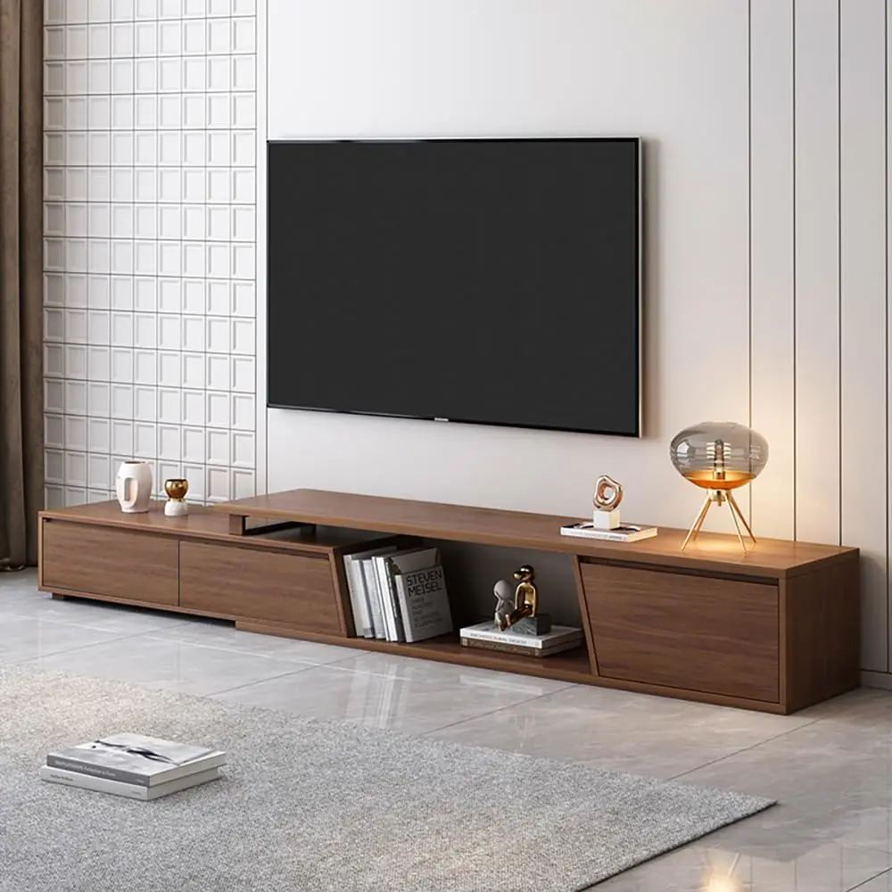 Homary TV Stand for Living Room, Extendable Walnut TV Console, Minimalist Media Entertainment Center with 3 Drawers, Adjustable TV Stand for Up to 110 Inch TVs,dorm essentials,home decor