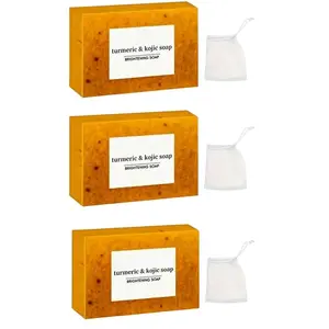 Turmeric & Kojic Soap 3 PCS Set Natural Handmade Brightening Soap Bars for Face & Body Smooth Skin Deep Cleansing for Men & Women