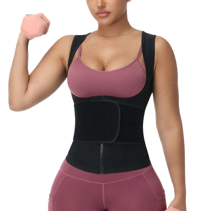 Outdoorfun Women's Adjustable Waist Trainer Corset Vest - Elastic Spandex Compression Sauna Tank Top with Zipper, Athletic Sports Clothes Casual Gym Stuff Waist Trainers Sauna Activewear for Workout, Fajas Para Mujer, Gym Clothes Women