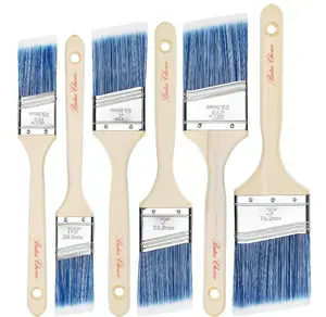 Bates Angle Paint Brushes, 6 Pack - 1.5", "2", "2.5", "3" Inch, Treated Wood Handle, Stain & Wall Paint Brushes for Walls & Furniture