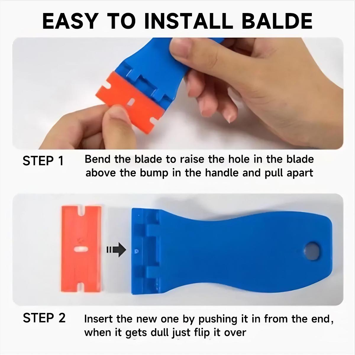 Plastic Razor Blade Scraper, Scraper Tool with 100 PCS Plastic Razor Blades for Removing Labels Adhesive Decals Sticker from Windows Glass