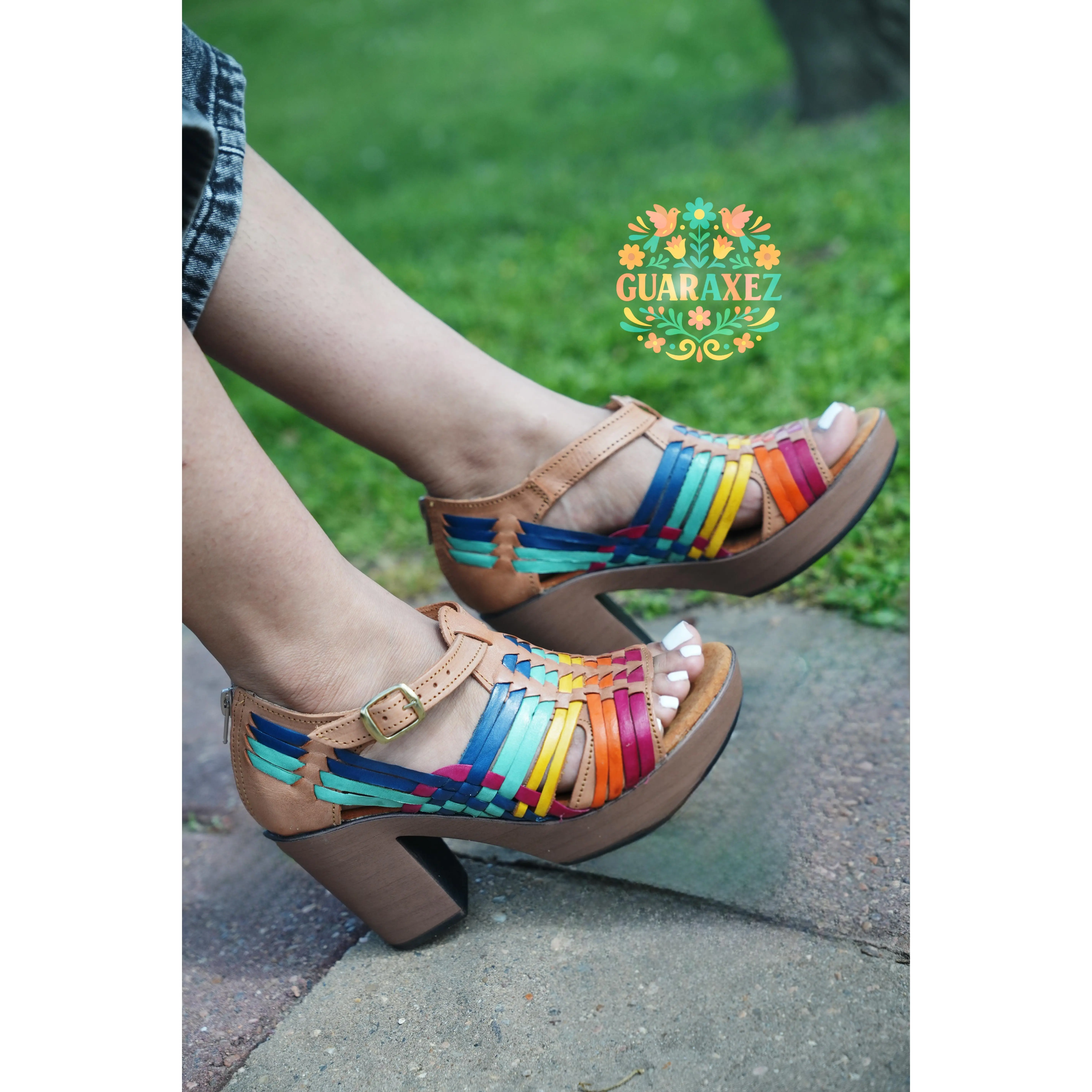 Lupita High Heels Leather Sandal with Colorful Striped Design, Comfortable Fit for Women, Ideal for Summer Footwear
