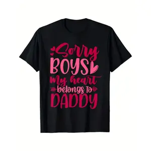 Women'S Funny Valentine'S Day T-Shirt - "Sorry Boys My Heart Belongs to Daddy" Saying - Black Shirt with Pink Lettering - Soft Breathable Fabric - Daddy'S Little Girl Outfit - Father'S Day or Val [3D Printed T-Shirt] Plus Size |   Comfortable and Brea