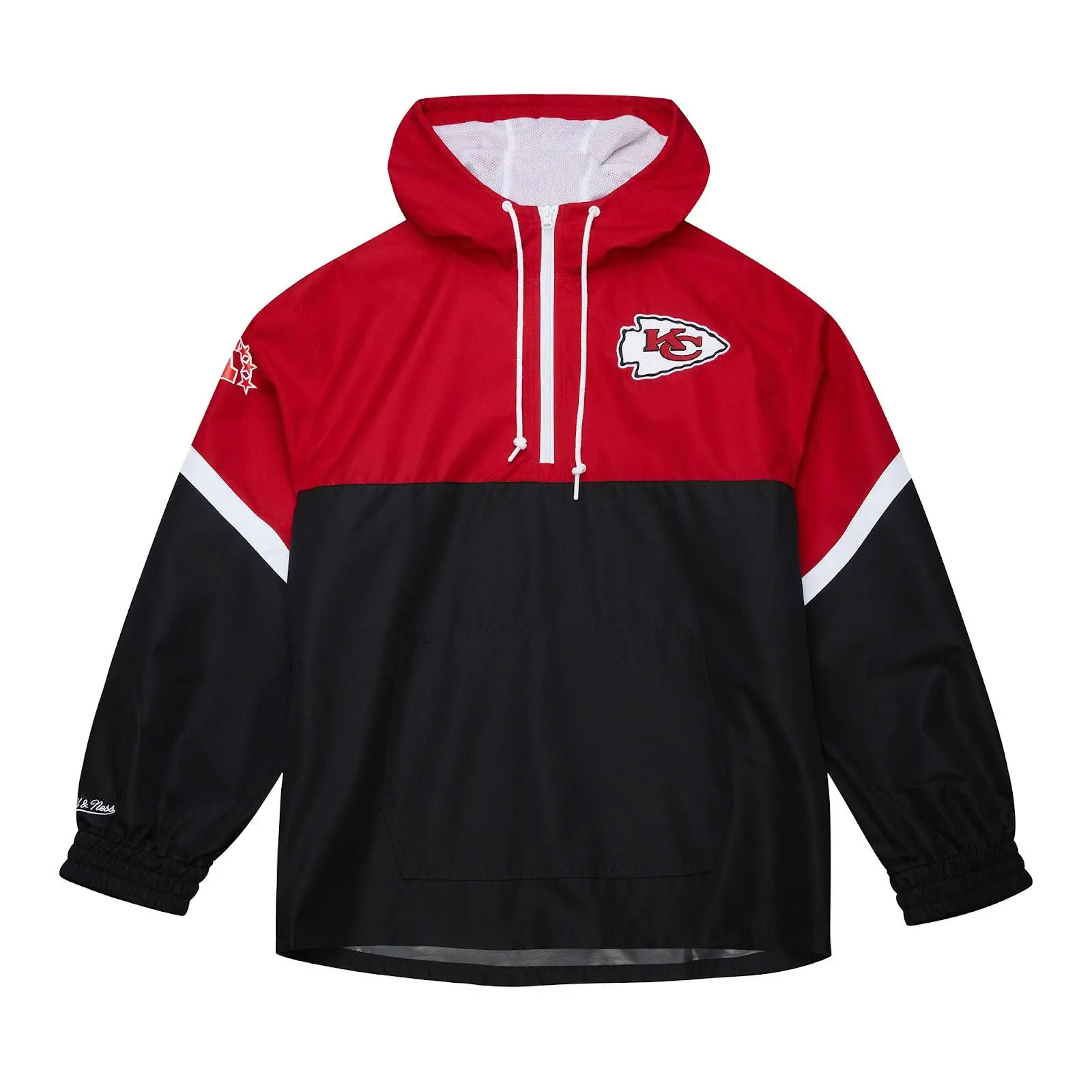 Mitchell & Ness Kansas City Chiefs Menswear Black-Red Tie Breaker Vintage Lightweight Quarter-Zip Windbreaker Anorak, Day Wear, Embroidered Design, Mesh Pockets