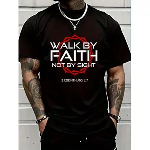 100 Percent Cotton Jesus Walk By Faith Christian T Shirt Round Neck Short Sleeve Graphic Tee for Men and Women