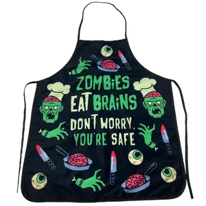 Zombies Eat Brains Don't Worry You're Safe Funny Halloween Brains Cooking Graphic Kitchen Smock Funny Graphic Kitchenware Bakeware Halloween  Funny Food  Novelty Cookware Black