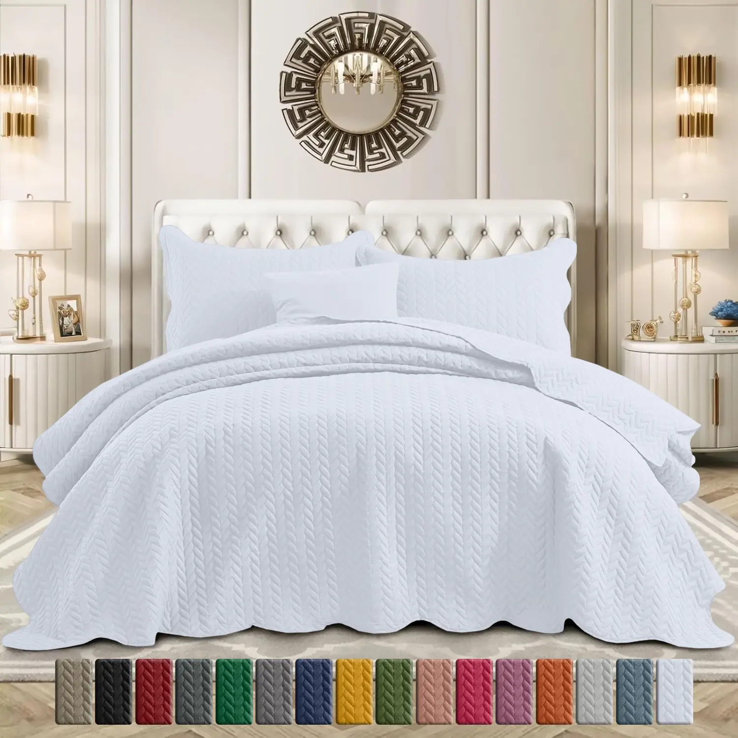 Moonlight Bedding Ultrasonic Quilt Set – Super-Soft, Skin-Friendly 1500 TC Microfiber Bedding with Pillow Shams, Lightweight & Breathable Reversible Bedspread Set for Year-Round Use – Twin (1 Pillow Sham), Queen, King & California King (2 Pillow Shams)