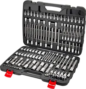 CARBYNE 114-Piece Master Metric & SAE Hex (Allen), Torx and XZN Triple Square Bit Socket Set | S2 Steel Bits, CrV Steel Sockets, Corrosion Resistance, Durable Case | 1/4", 3/8" & 1/2" Dr.