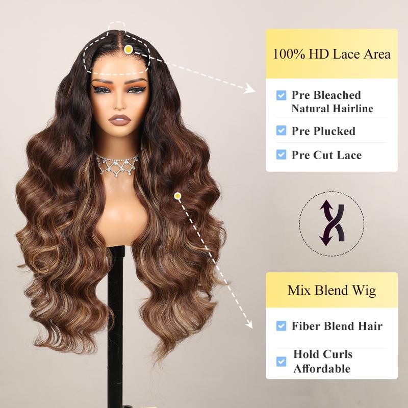 【Blend】TESLAL Wear It and Go Glueless Wig Pre Cut HD Lace 6X6X1 Lace Wig 180% Density Body Wave Adjustable Straps Pre-Plucked Wig Soft And Affordable