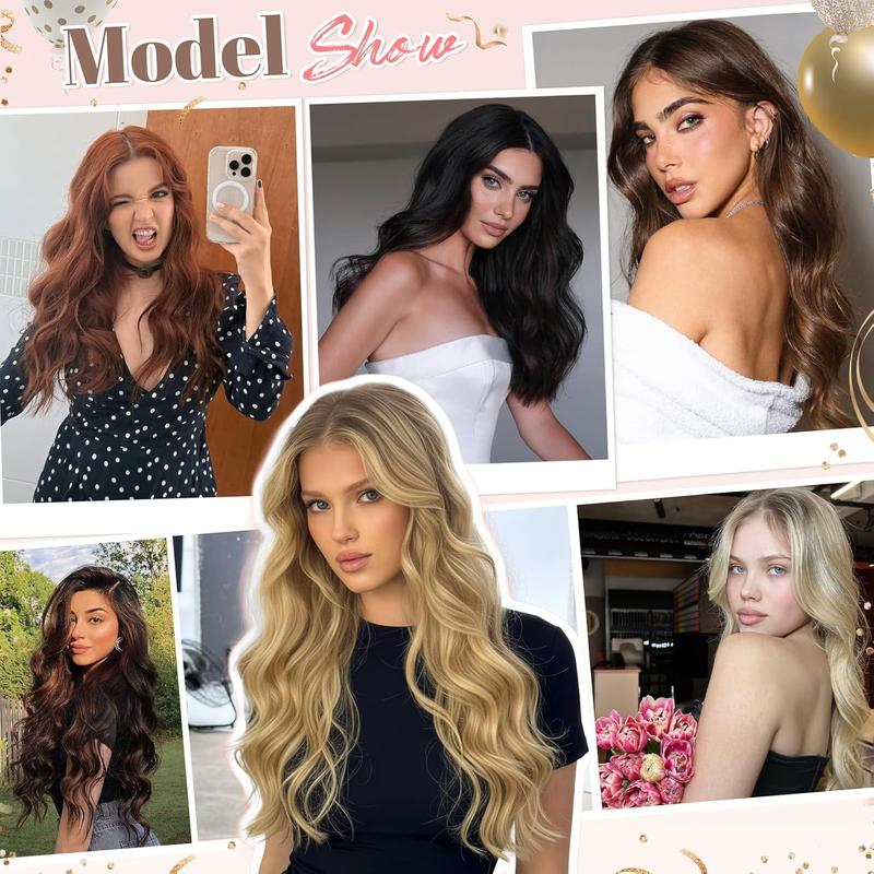 4Pcs Clip in Hair Extensions, Long Wavy Synthetic Hair Extension Clip in, 20 Inches Brown Black Hair Extensions for Women instant volume