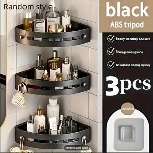 3pcs No Drilling Strong Load-Bearing Bathroom Corner Shelf Waterproof ABS Tripod Wall-Mounted Rack for Cosmetics & Shower Gel Kitchen Multifunctional Storage