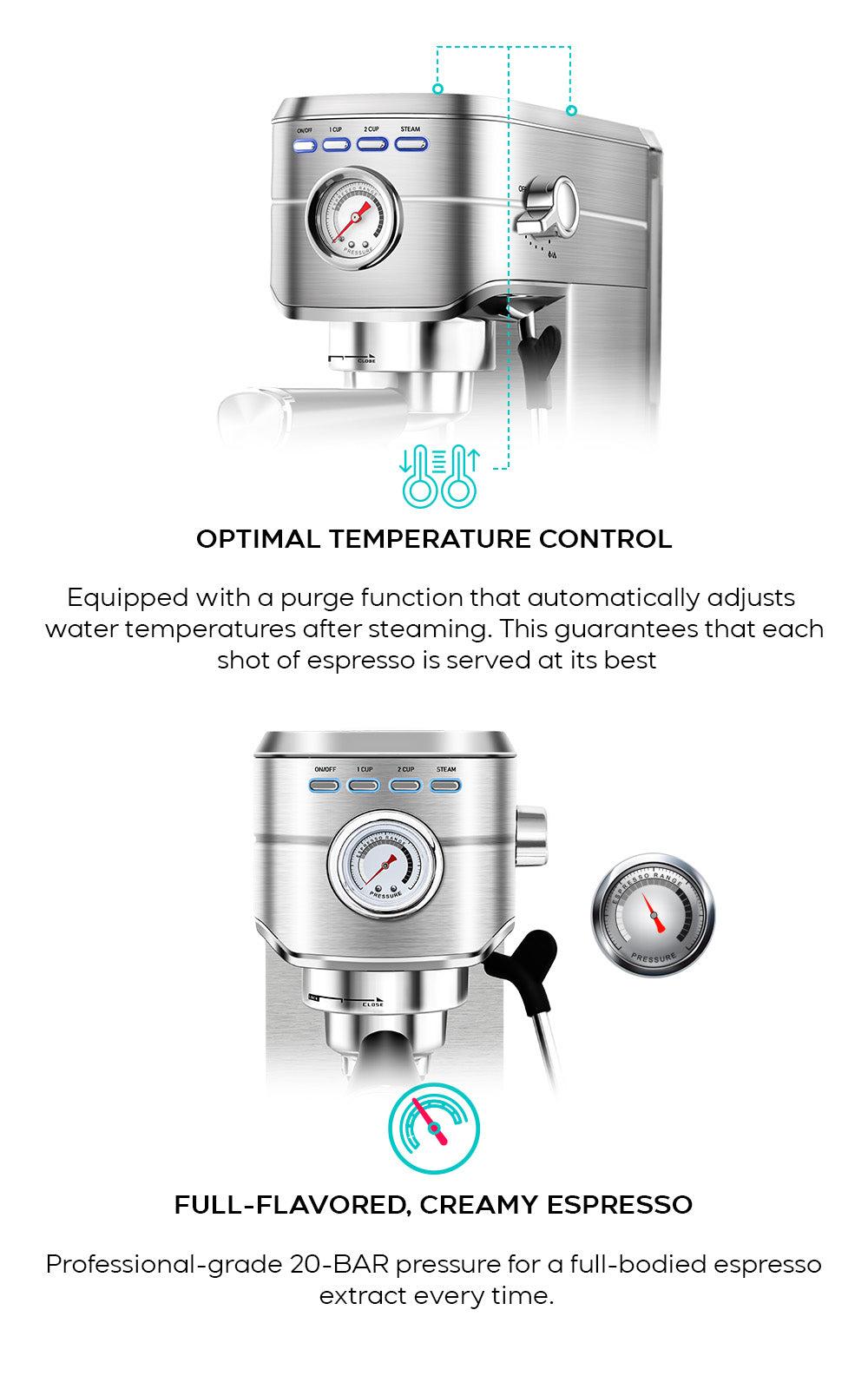 CASABREWS CM5418BC Espresso Machine with Milk Frother and Pressure Display 20 Bar Pressure, Compact Espressomachines, extract ground coffee perfectly