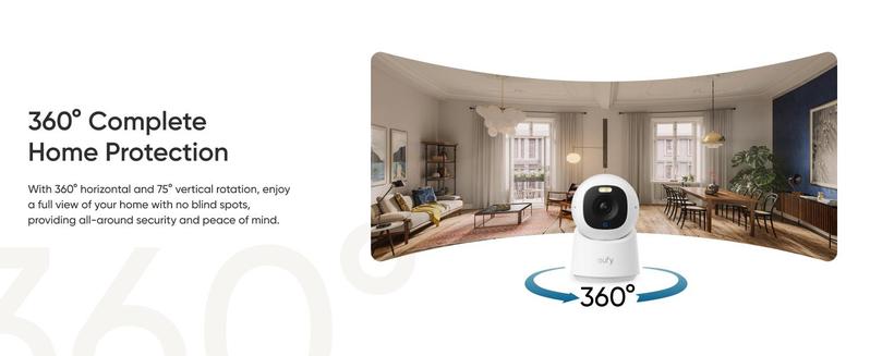 【Upgrade C220】eufy Indoor Cam E30, Latest Generation, 4K UHD Security Camera, 360 Pan-Tilt, Color Night Vision, AI Detection for Human/Pet/Audio/Crying, Human/Pet Auto Tracking, Works with Homekit