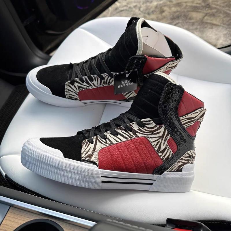 Supra Skytop77 Limited Avenger Black Red Premium Leather Crocodile Horse Hair High Top Sneakers