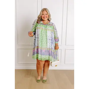 Boho Babe Color Block Floral Mini Dress in Navy Curves