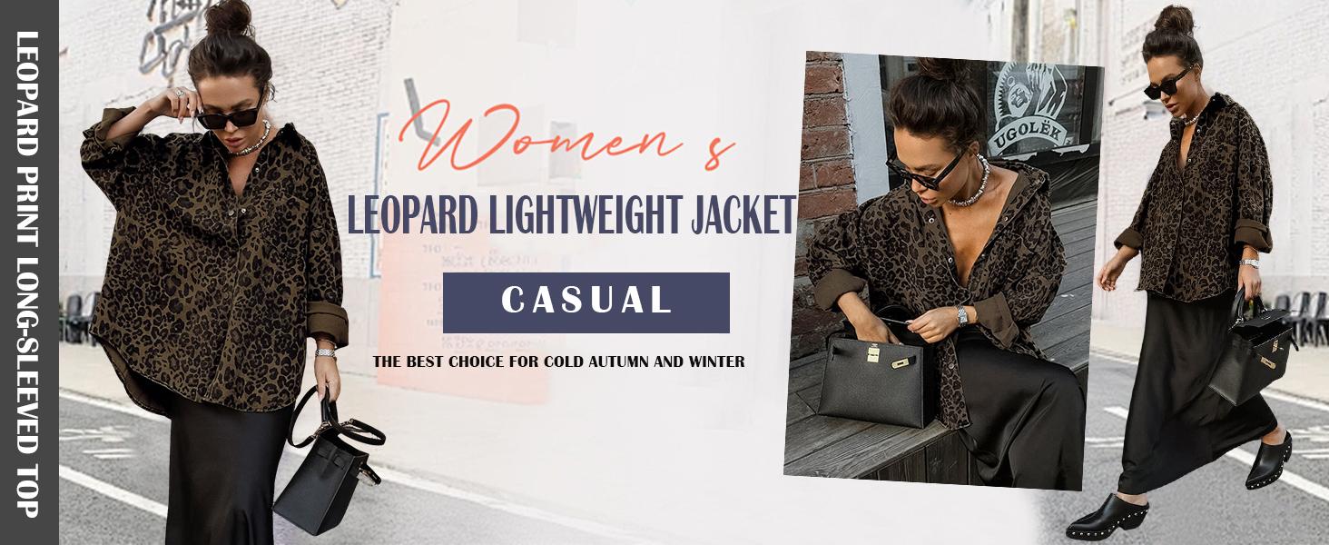 utcoco Womens Fashion Leopard Print Casual Jackets Button Down Shacket Outerwear Fall Outfits for Women 2026 SpringStatements