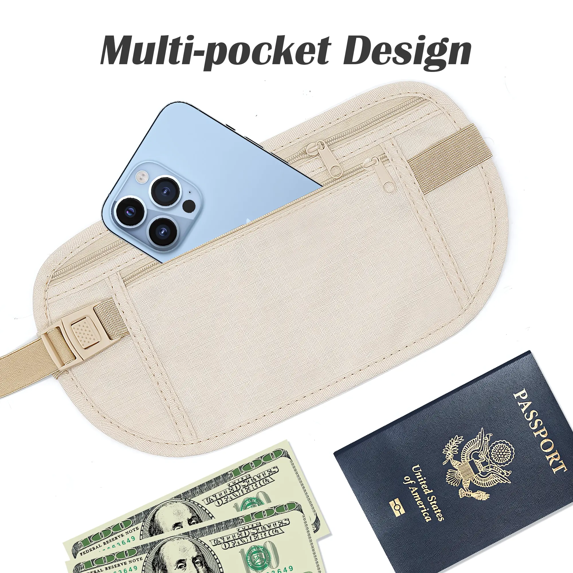 1 Count Anti-theft Passport Case, in khaki color, supports comfortable wearing during exercise