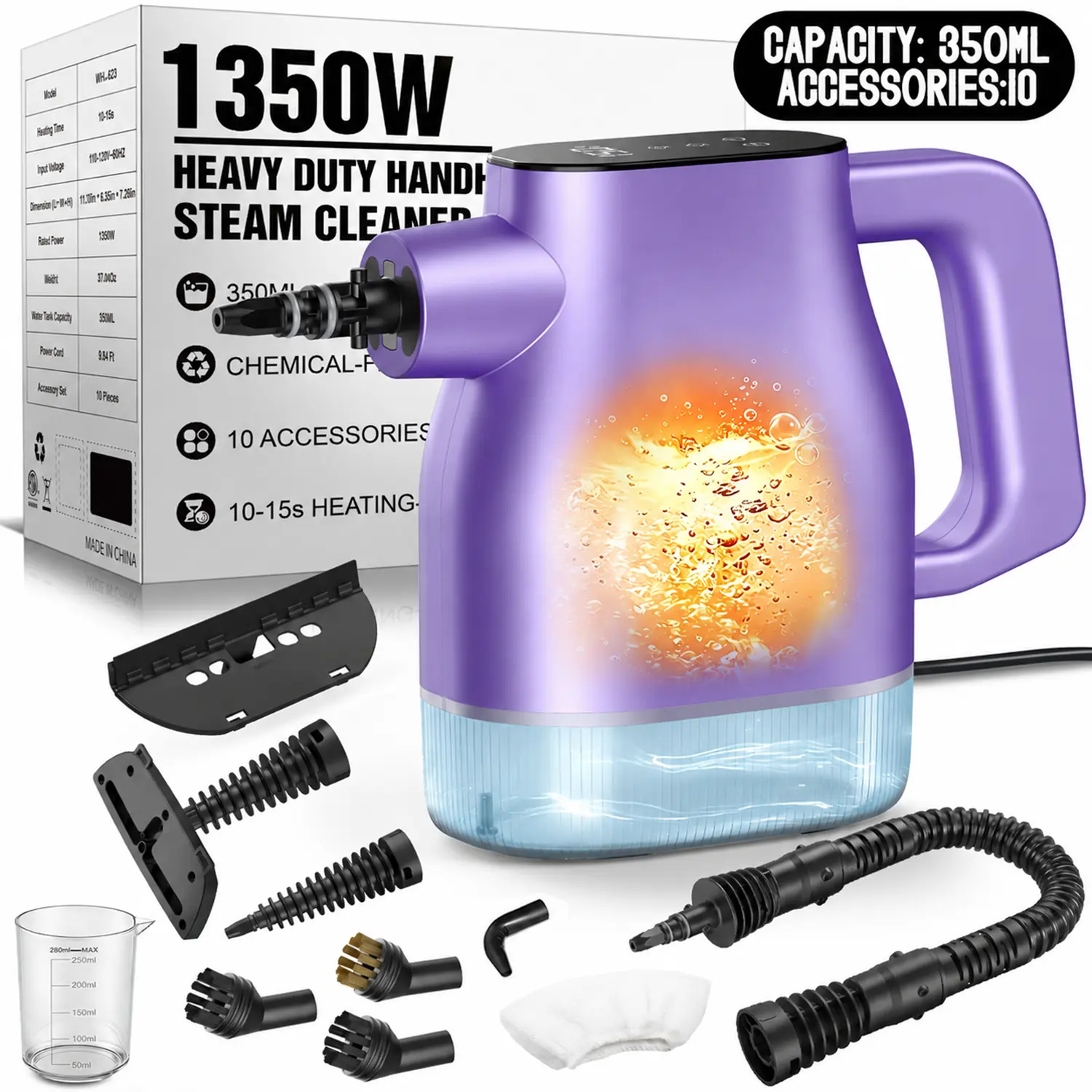 Phueut Touchscreen Handheld Steam Cleaner - 3S Fast Heating, 135-150°C Temperature, Continuous Refill, Portable Home & Kitchen Easy Cleaning Device by Summerwins, Made For Quick Home And Kitchen Care,back to school,back to school haul