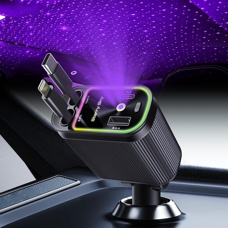 【New Airfreshener Starlight In Car Roof】5 in 1 Car Charger, Car Air Freshener with High Speed USB C Adapter with Lightning Cable & Charge Port for iPhone & Android Phone, Retractable Car Charger, Comes with 3 Bottles of Fragrance, Car Accessories 【New Airfreshener Starlight In Car Roof】5 in 1 Car Charger, Car Air Freshener with High Speed USB C Adapter with Lightning Cable & Charge Port for iPhone & Android Phone, Retractable Car Charger, Comes with 3 Bottles of Fragrance, Car Accessories