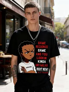 Men'S Anime Graphic T-Shirt |   100% Oversized Streetwear Tee with Game Recognize Character Design & Red Text - Casual Loose Fit Round Neck Shirt for Casual Attire, Gaming Events & Anime Fans - Ideal Gift for Gamers & Anime Lovers, Plus Size