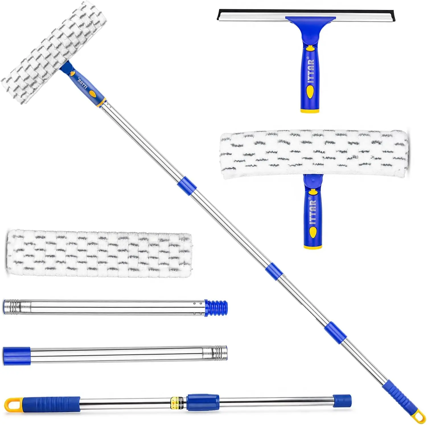 ITTAR Window Squeegee Cleaning Kit with 60" Extension Pole, Rotatable Glass Cleaner Tool 12" Rubber Blade & 2 Microfiber Pads, Window Washing Equipment for High Windows, Shower Doors, Car Windshield Car Care Products Car Care Detailer bathroom goodies