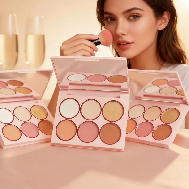 Simply Bella Sunkissed Highlighter & Blush Palette - Luminous Powder Makeup with 6 Blendable Shimmer Shades, Long-Lasting Cosmetic for Radiant Glow, Ideal for Light to Medium Skin Tones