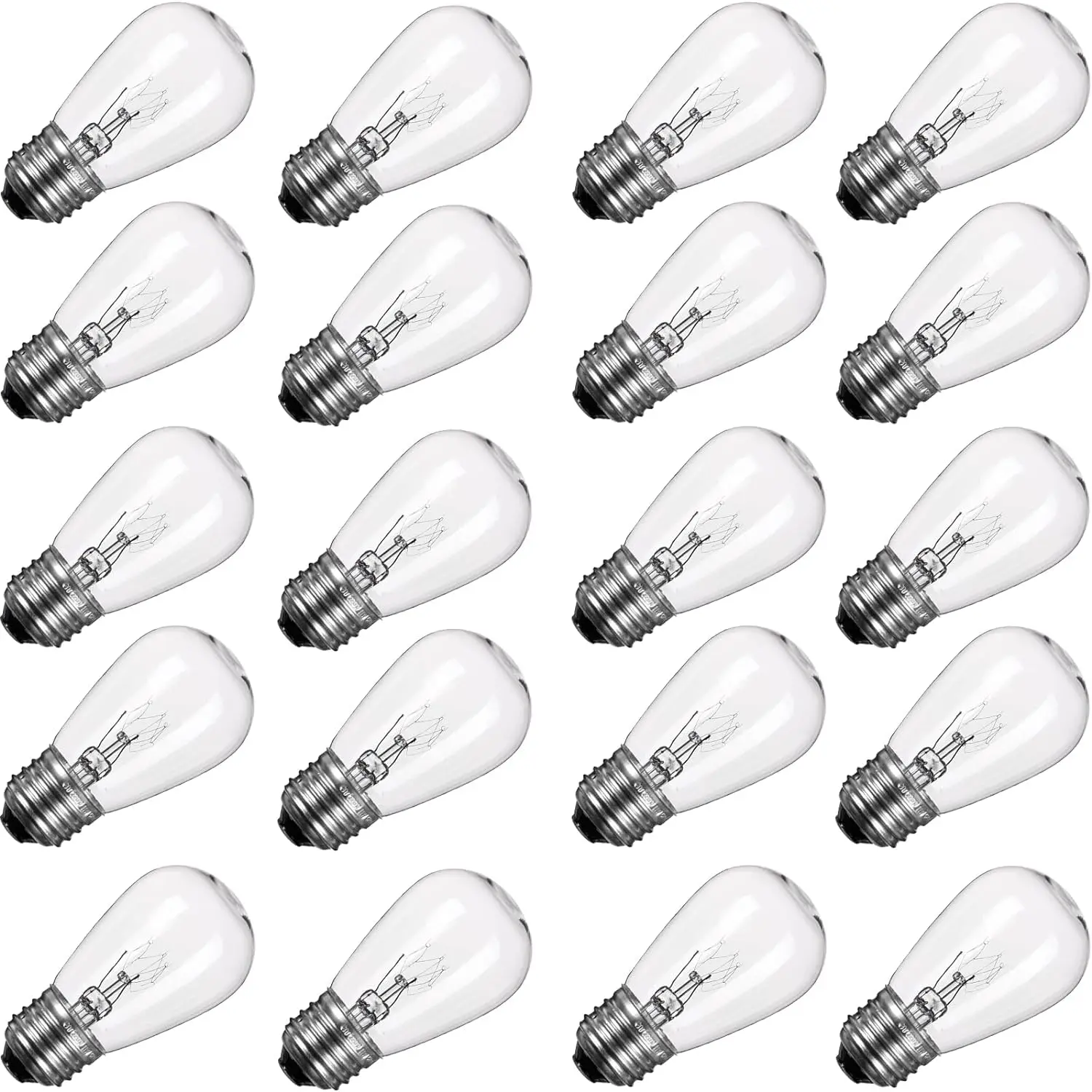 Minetom 20Pack S14 Replacement Light Bulbs - 11 Watt Warm Incandescent Edison Light Bulbs with E26 Medium Base for Commercial Grade Outdoor Patio String Lights