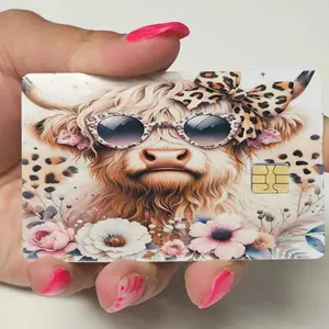 Bougie Heifer Credit / Debit Card Skin - Unique Design with Cow Face, Sunglasses, and Floral Accents | Aesthetic Credit Card Skin Sticker