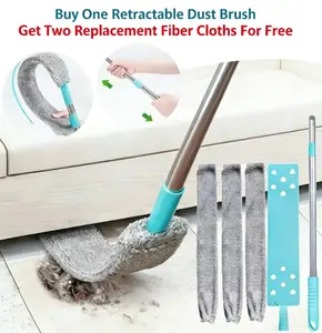 Dust Brush Under Appliance Microfiber Duster with Extension Pole (40 to 55 inches) Bendable, Washable, Extendable Gap Dusters for Sofa Bed Furniture Bottom - Wet or Dry Gray cleaning helpers