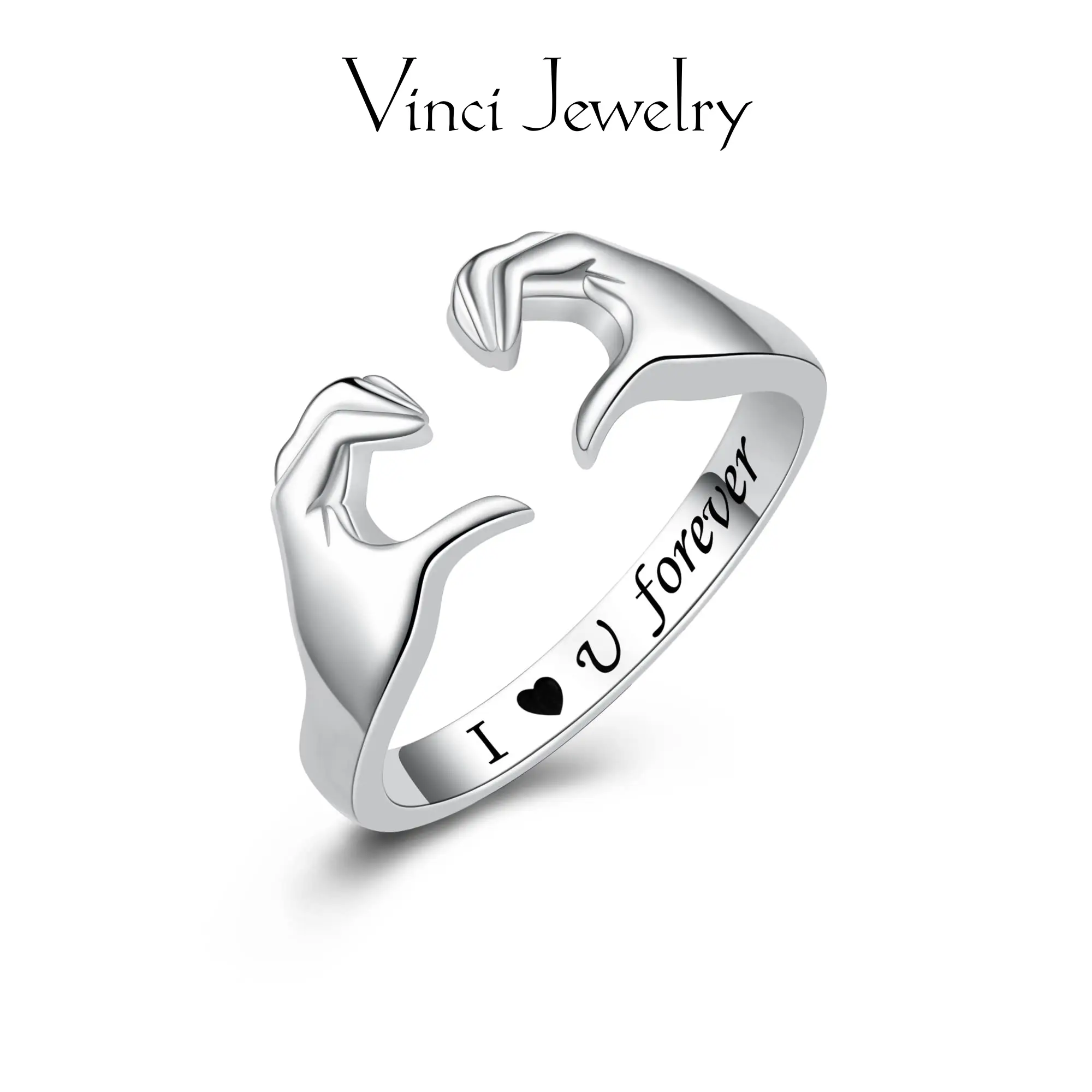 925 Romantic Hand Heart Open Ring with I Love U Forever Engraving Design, Elegant and Stylish Ring Jewelry for Women, Unisex Jewelry Perfect Gift for Daughter Lover Friends Girls, for Christmas Birthday Valentine's Day Gift, Daily Wear or Party