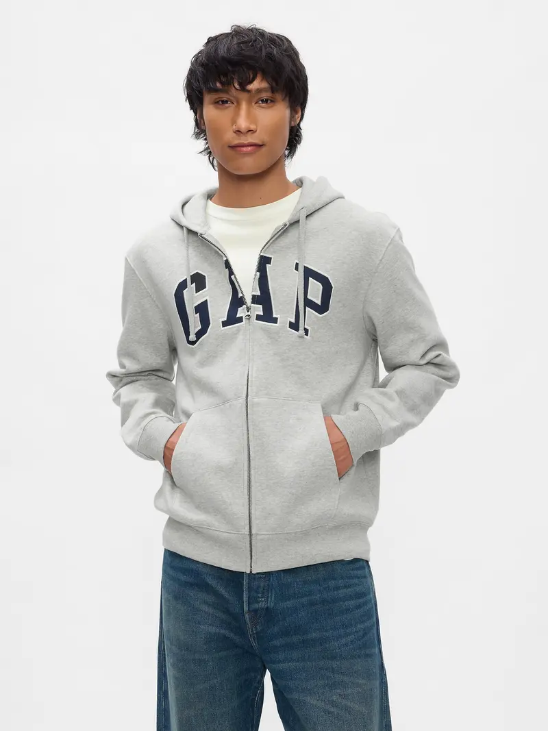 Gap Men's VintageSoft Arch Logo Full-Zip Hoodie - Gender Neutral