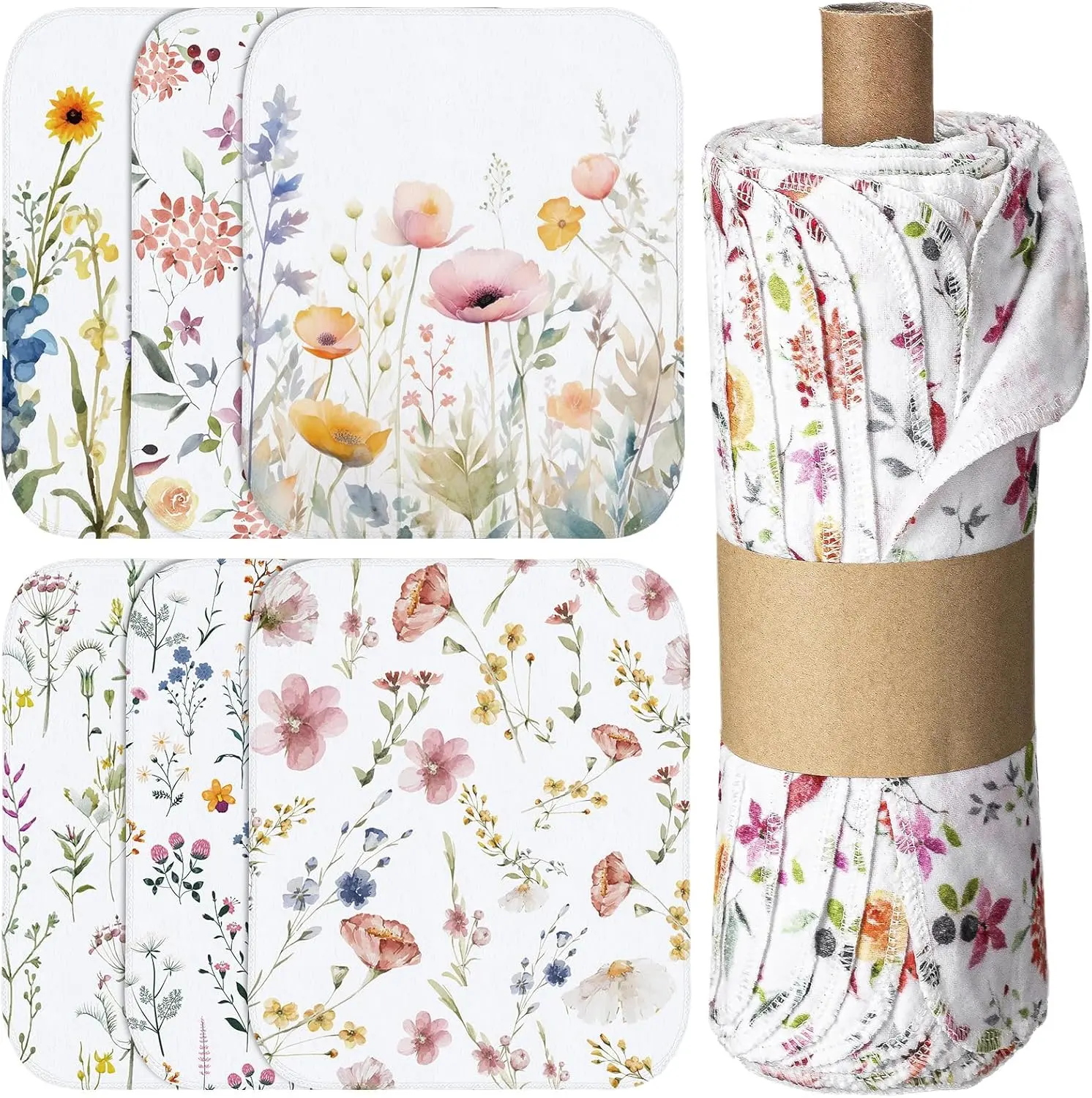 30/36/50Pcs Floral Reusable Paper Towels, Cotton Sustainable Living Unpaper Towels Eco-Friendly Paperless Kitchen Dish Cloths, Zero Waste Flower Wipes for Summer Kitchen Essentials Kitchen Hacks Cleaning Household Housewarming Gift