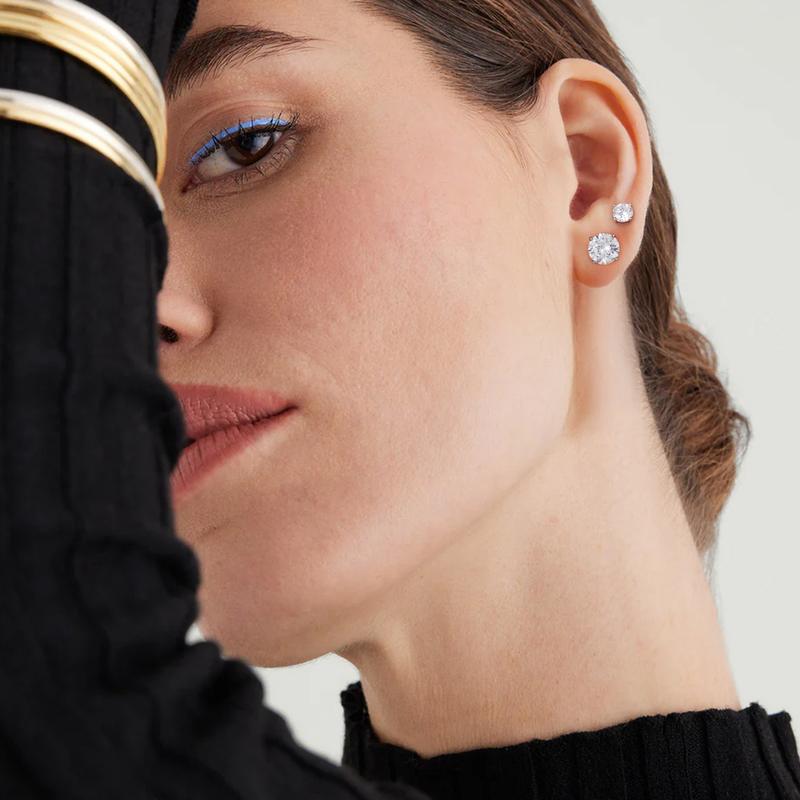 Turandoss Solid 925 Sterling Silver Cubic Zirconia Stud Earrings Unisex with Butterfly Backs, Christmas Gifts