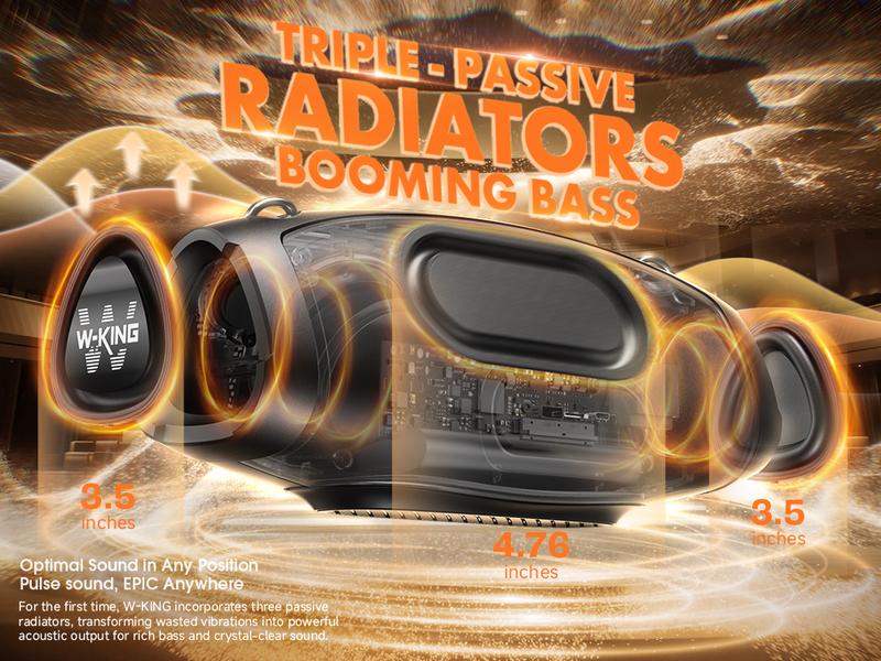 W-KING Portable Speakers Bluetooth Wireless 120W MAX IPX6 Waterproof 3 Passive Radiators Deep Bass DSP 42H PowerBank EQ Party Outdoor Speaker Audio Stereo Bluetooth 5.0 100ft Range