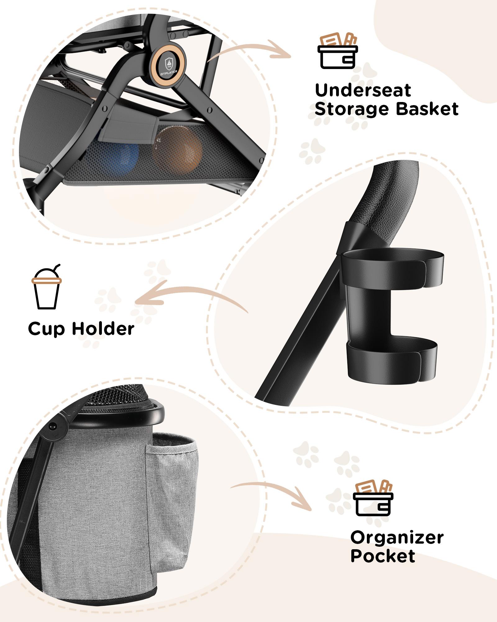 COMHOMA Foldable Pet Stroller with Weather Cover, 4 Wheels Pet Strolling Cart for Small/Medium Dogs and Cats with Storage Basket and Cup Holder, Breathable and Visible Mesh for All-Season