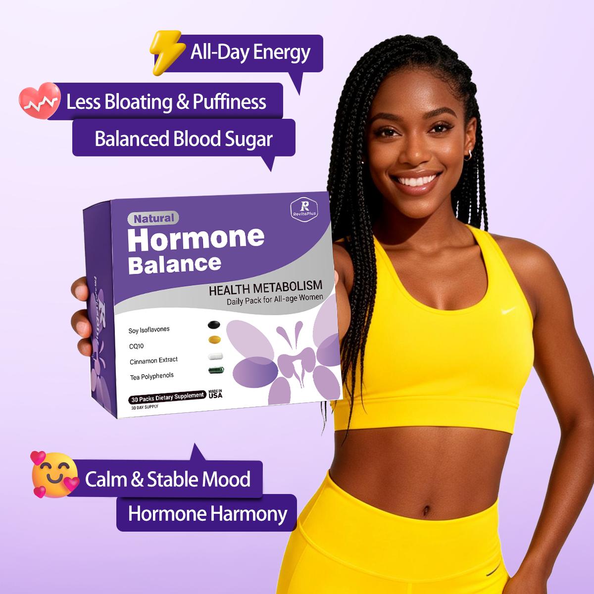 RevitaPlus Women’s Hormone Balance Supplement | Soy Isoflavone, CoQ10, Cinnamon Extract, Tea Polyphenols | Energy, Metabolism & Monthly Comfort Support | 30-Day Wellness Pack