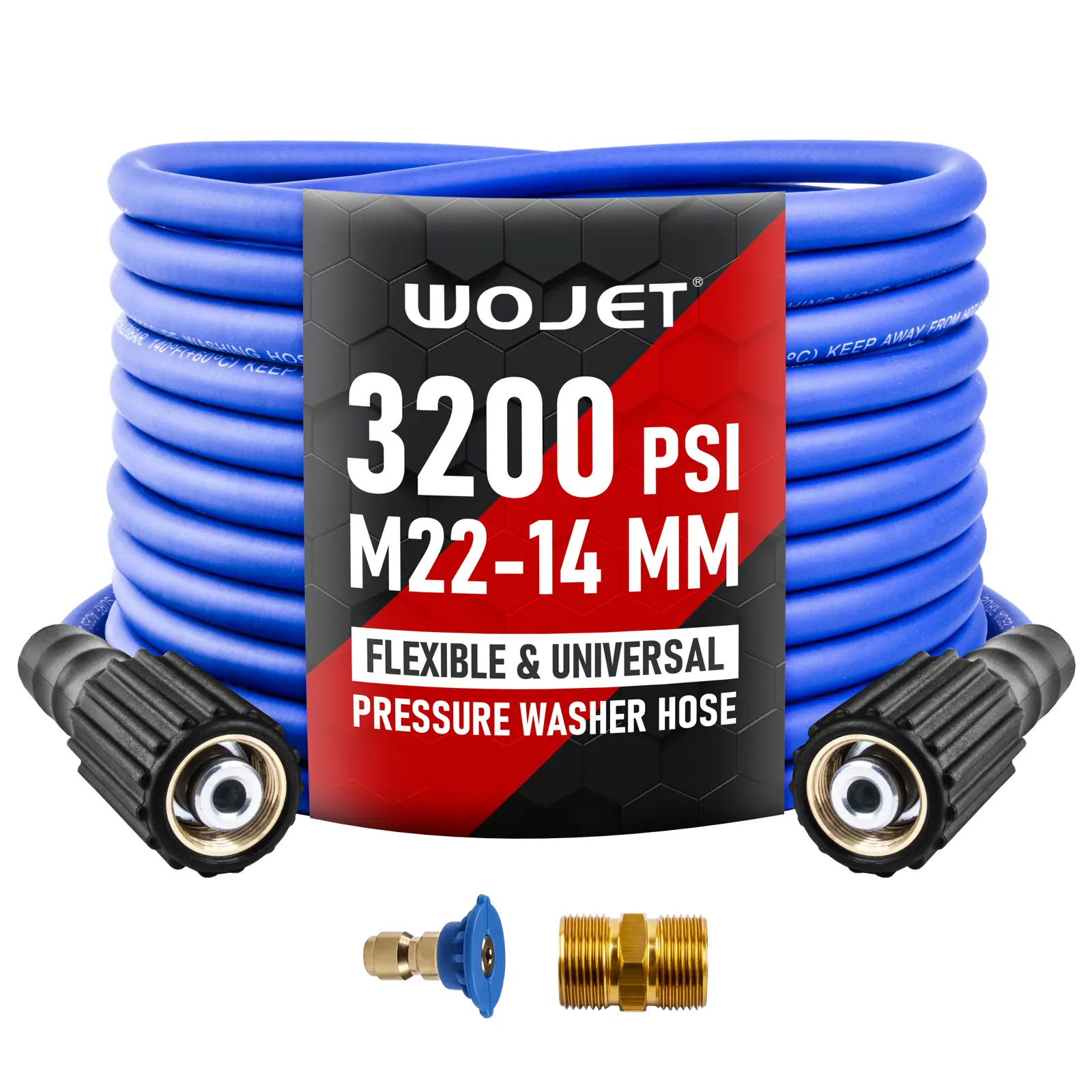 WOJET Pressure Washer Replacement Hose, Fits Gas & Electric Pressure Washers, Ryobi RY, Greenworks GPW Series, 1/4” x 25ft Flexible Power Washer Hose With M22 14mm Fittings, High Pressure 3200 PSI summervibes️ campingessentials