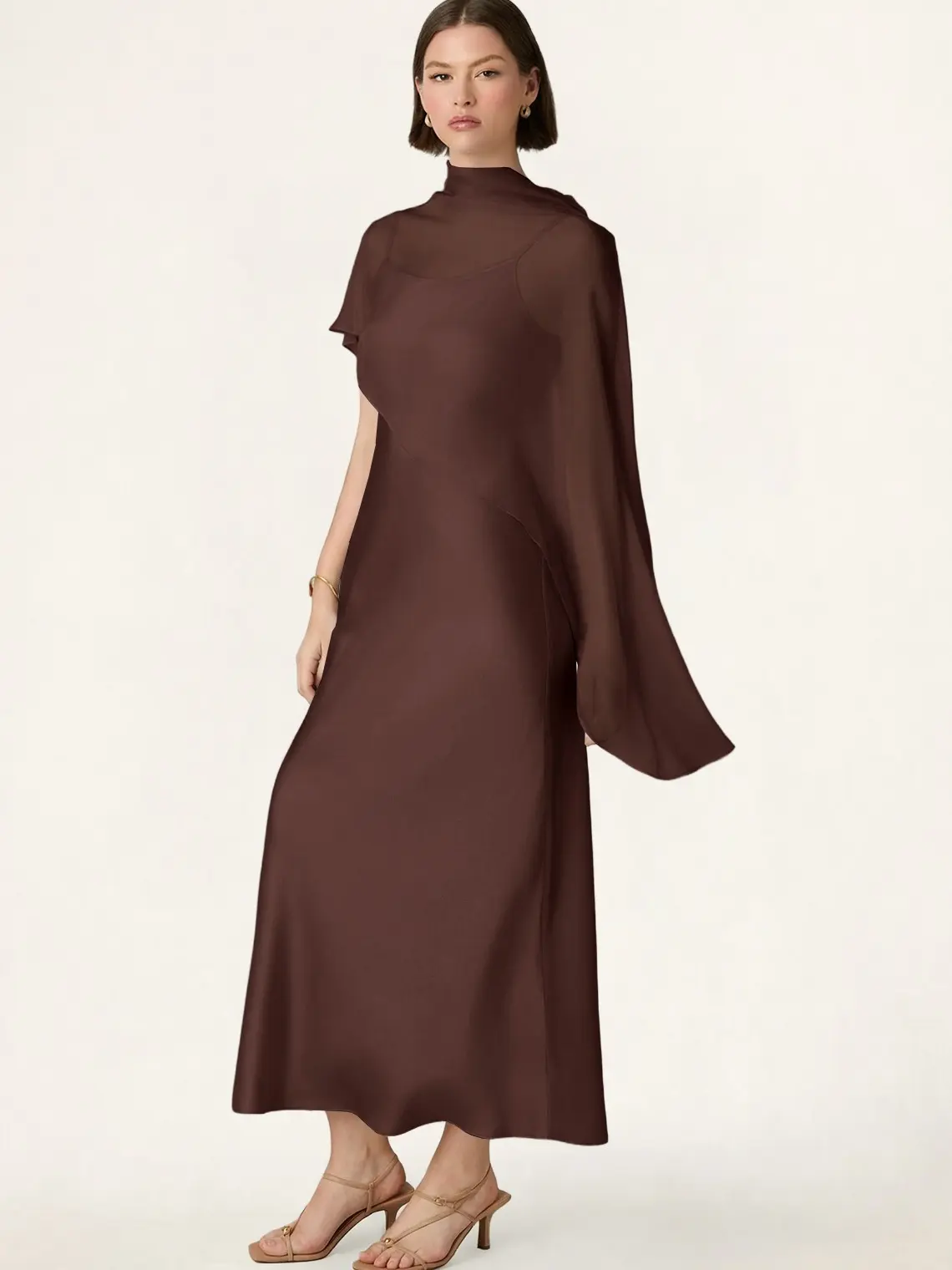 Azazie Bias Cut Sheer Draped Flowing Elegant Wedding Bridesmaid Formal Chiffon Shawl
